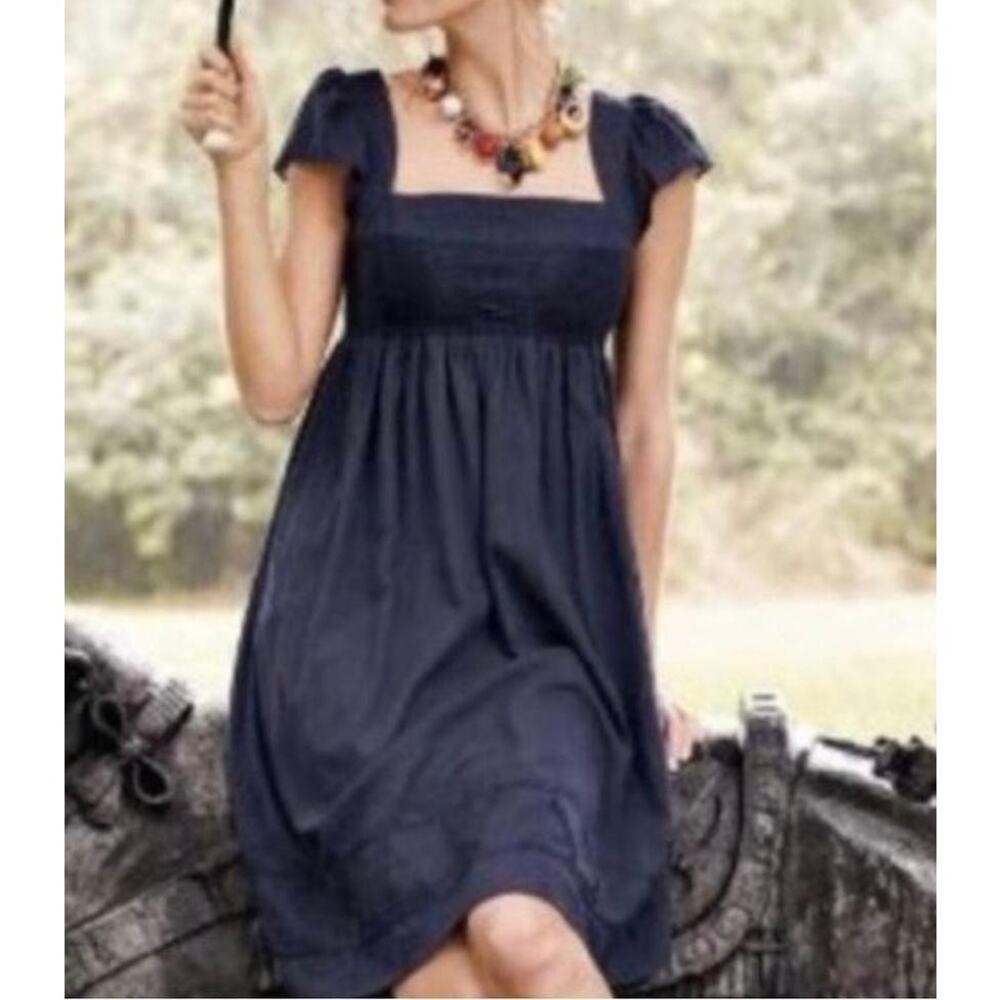 Maeve x Anthropologie Supreme Grace Dress Navy Embroidered Bodice Smocked Sz 4